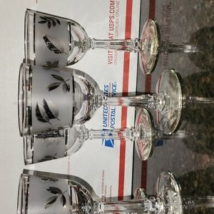 Set of 10 MCM Libbey Silver/ Frosted Leaf Wine/Cordials EUC